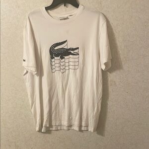 Lacoste White Short Sleeve Tee with Iconic Crocodile